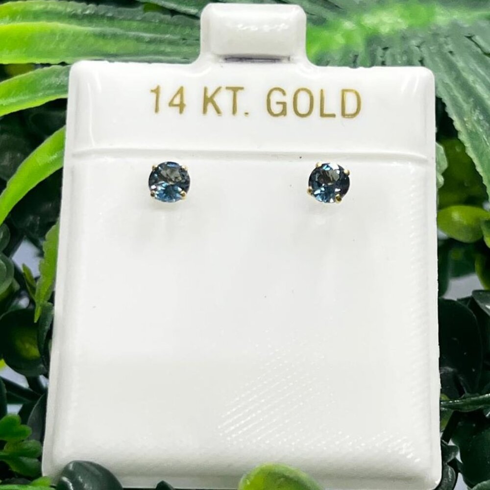 Blue Topaz Earrings in 14K Yellow Gold 4mm Jewelry Gifts Womens Aretes Oro Mujer
